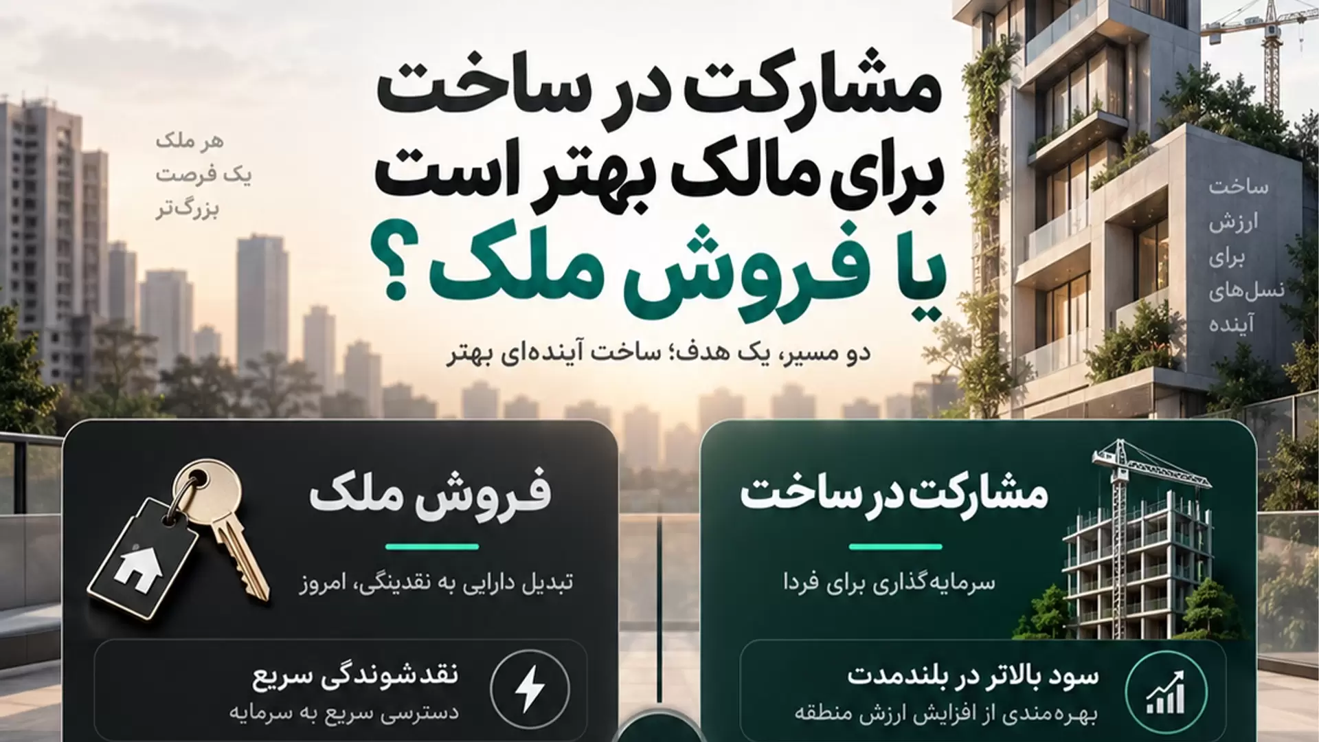 مشارکت در ساخت برای مالک بهتر است یا فروش ملک؟ بررسی تصمیم اقتصادی